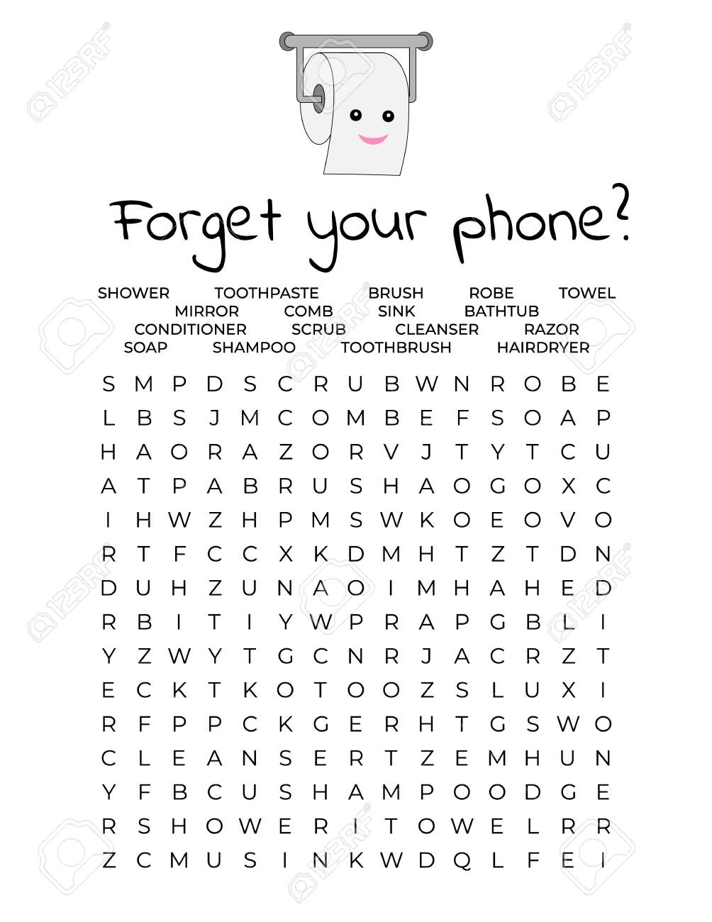 Forget Your Phone Funny Restroom Poster Bathroom Word Search Puzzle Toilet Humor Home Wall Decor Print Vector Illustration Royalty Free SVG Cliparts Vectors And Stock Illustration Image 141658325 