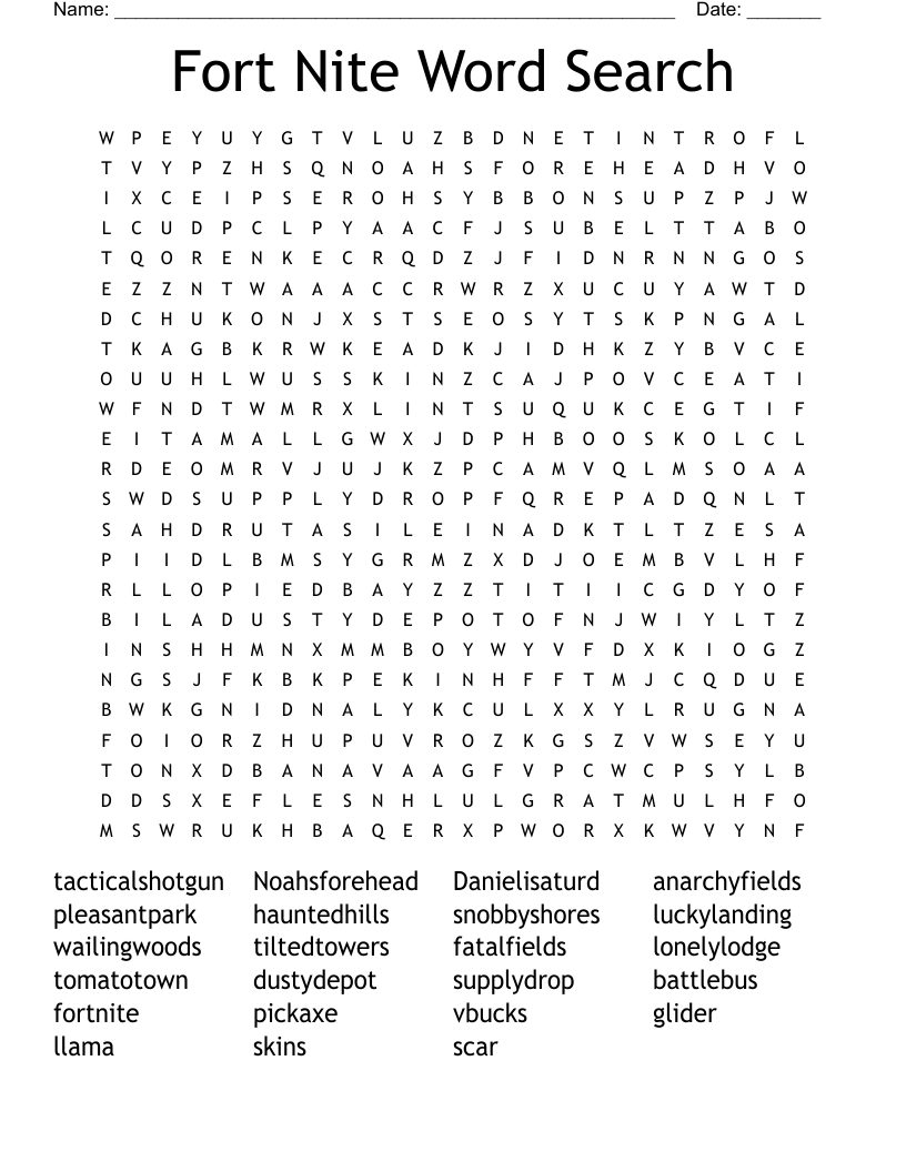 Fort Night Word Search Printable