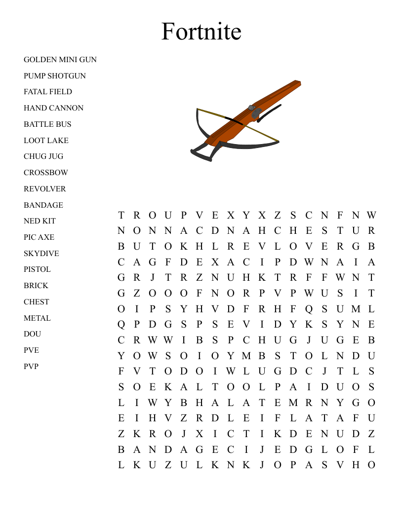 Fort Nite Word Search WordMint