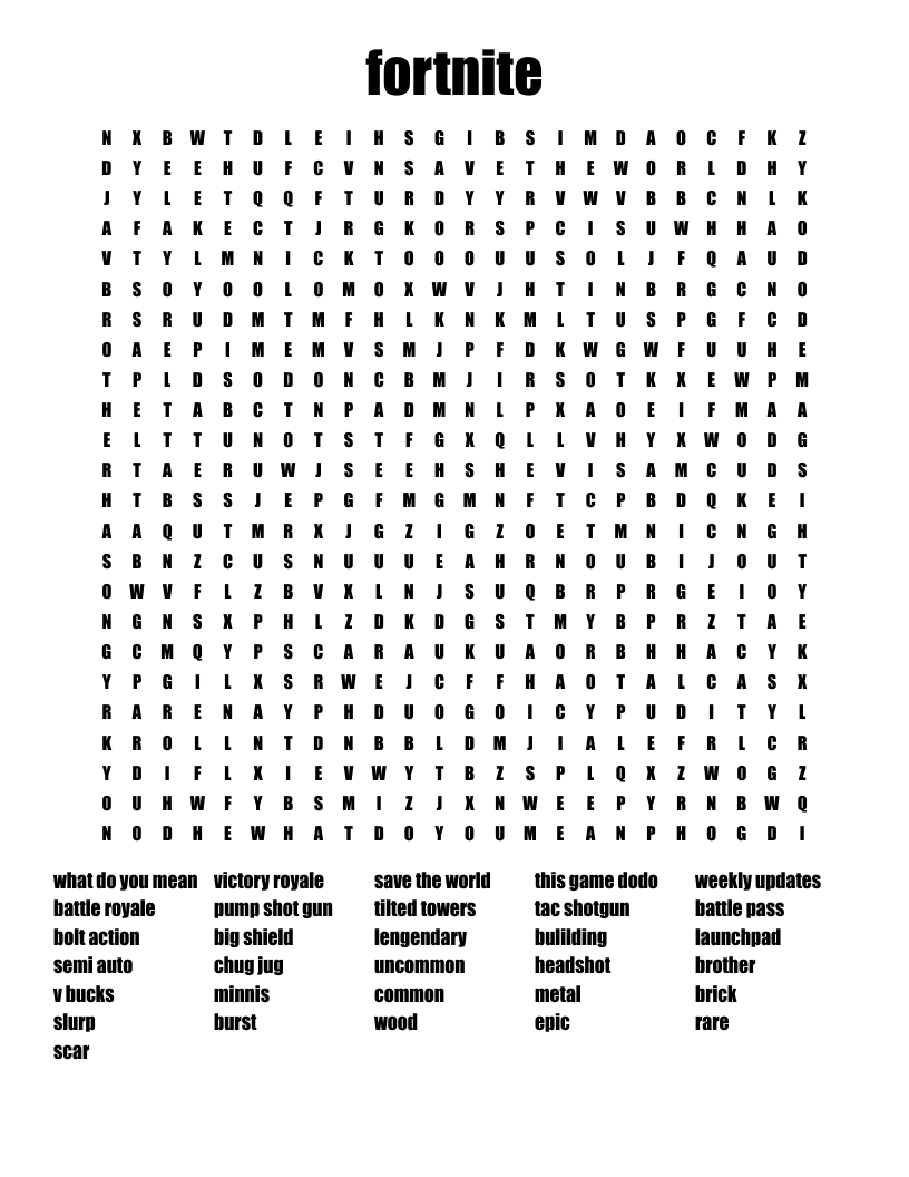 Fortnite Word Search 2025