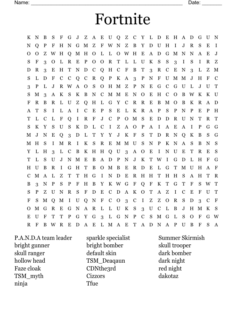 Fortnite Word Search WordMint