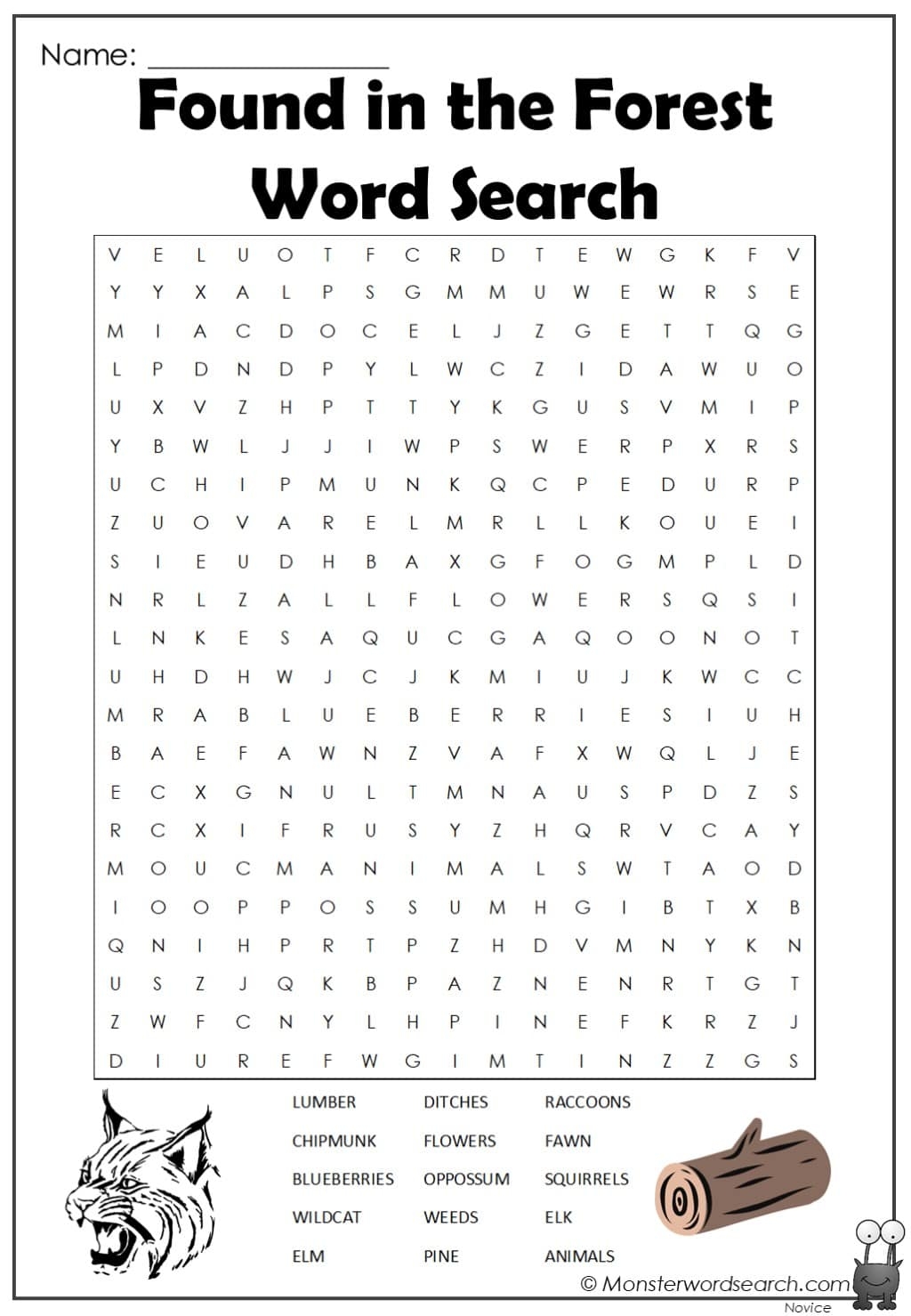 Found In The Forest Word Search Monster Word Search