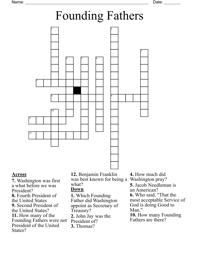Founding Fathers Crossword WordMint