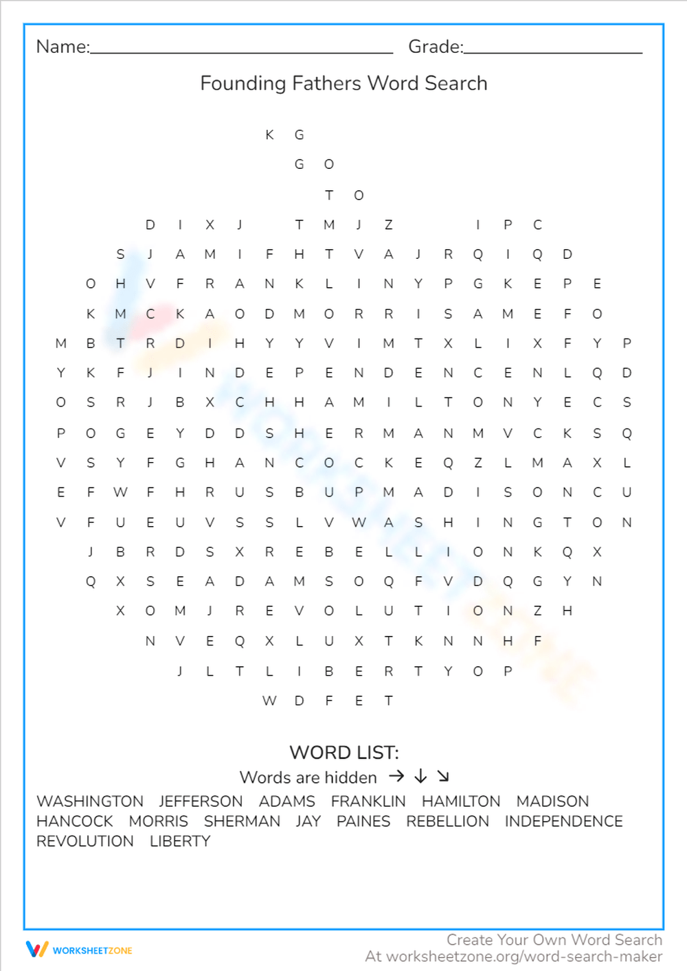 Founding Fathers Word Search Worksheet Worksheet