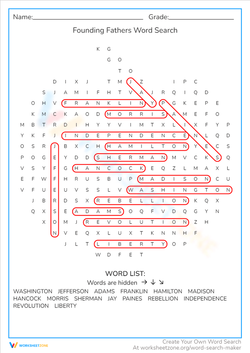 Founding Fathers Word Search Worksheet Worksheet