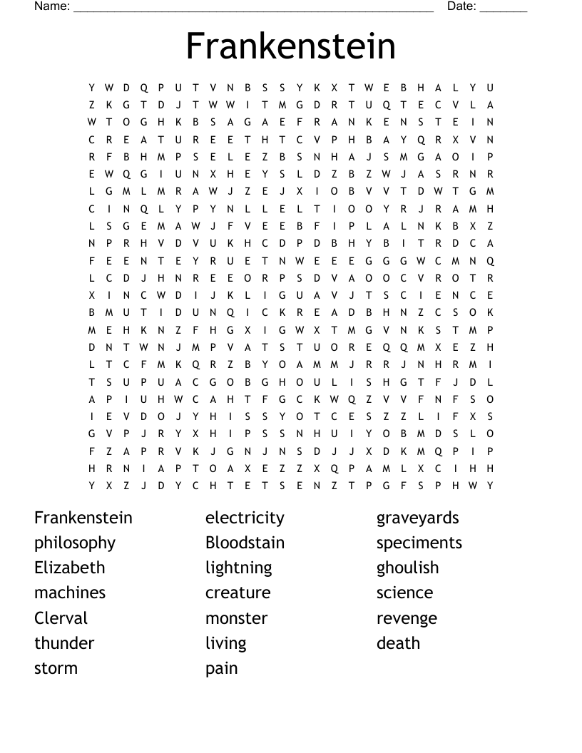 Frankenstein Word Search WordMint