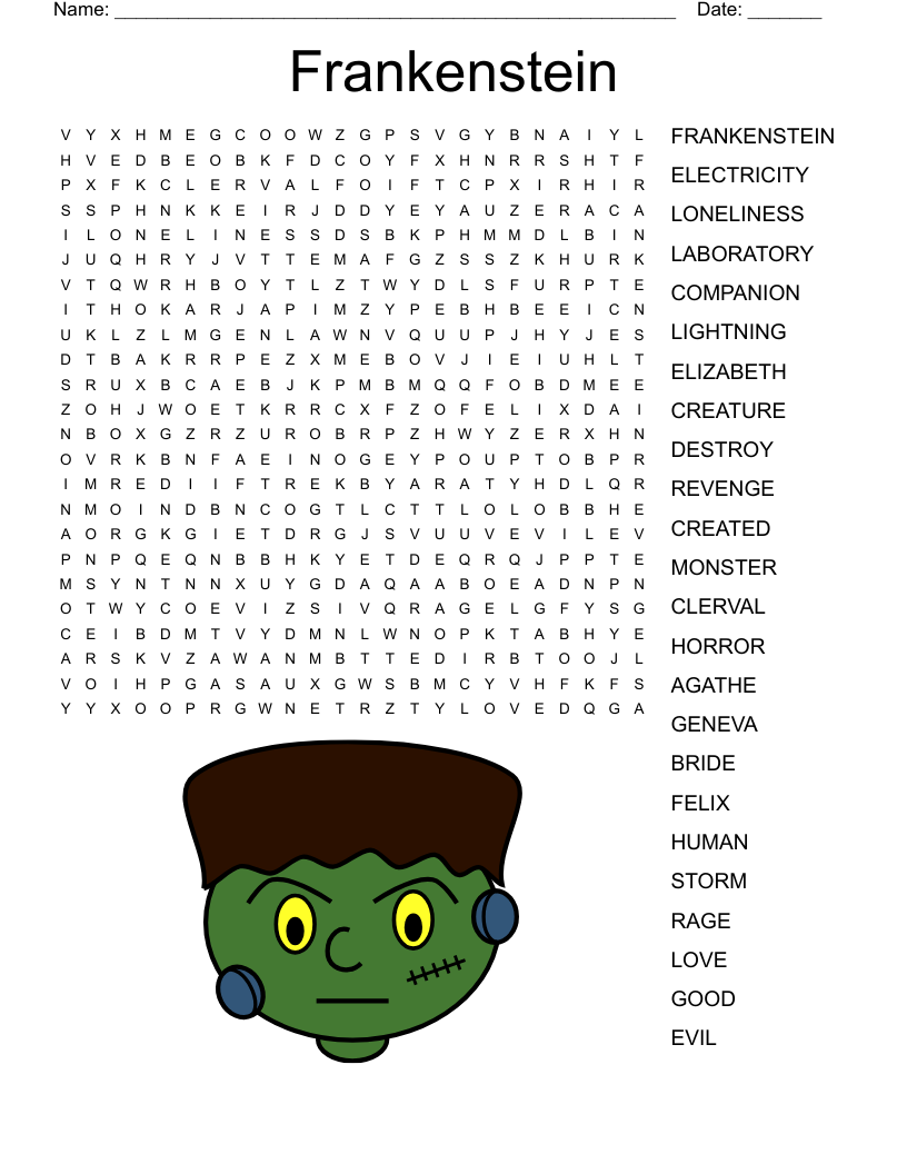 Frankenstein Word Search WordMint