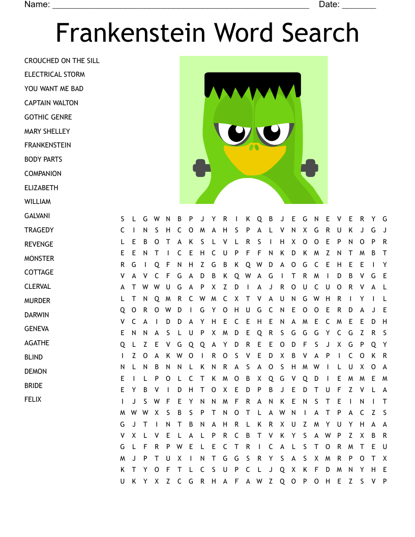 Frankenstein Word Search WordMint