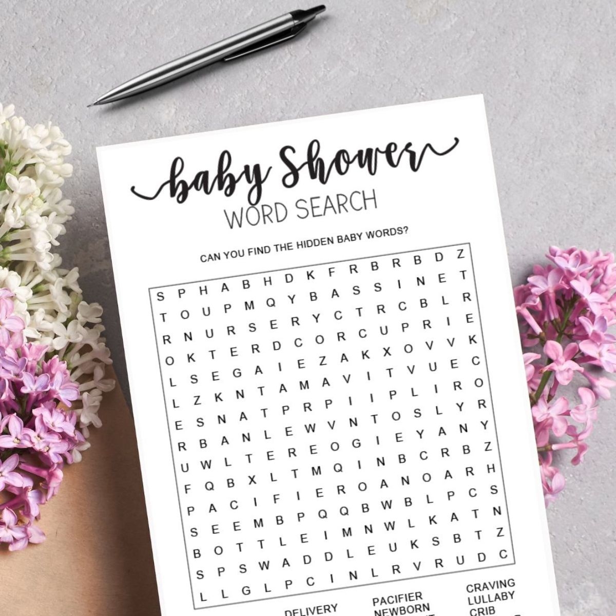Free Printable Baby Shower Word Search