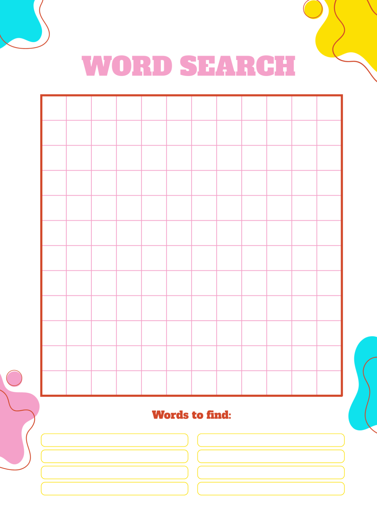 Editable Word Search Template Printable