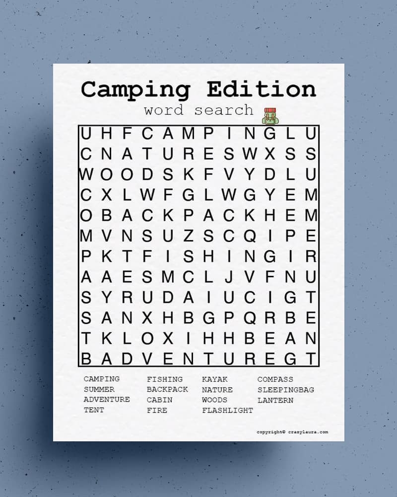 Lets Go Camping Printable Word Searches