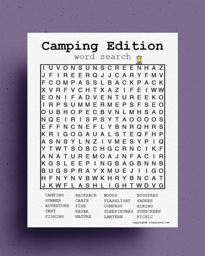 Free Camping Word Search Printable Game Sheets Crazy Laura Free Camping Word Search Printable Game Sheets Crazy Laura