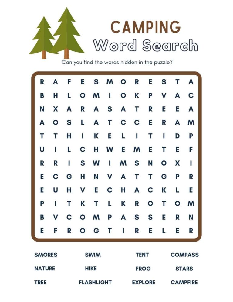Free Camping Word Search Printables Easy And Hard Fox Farm Home