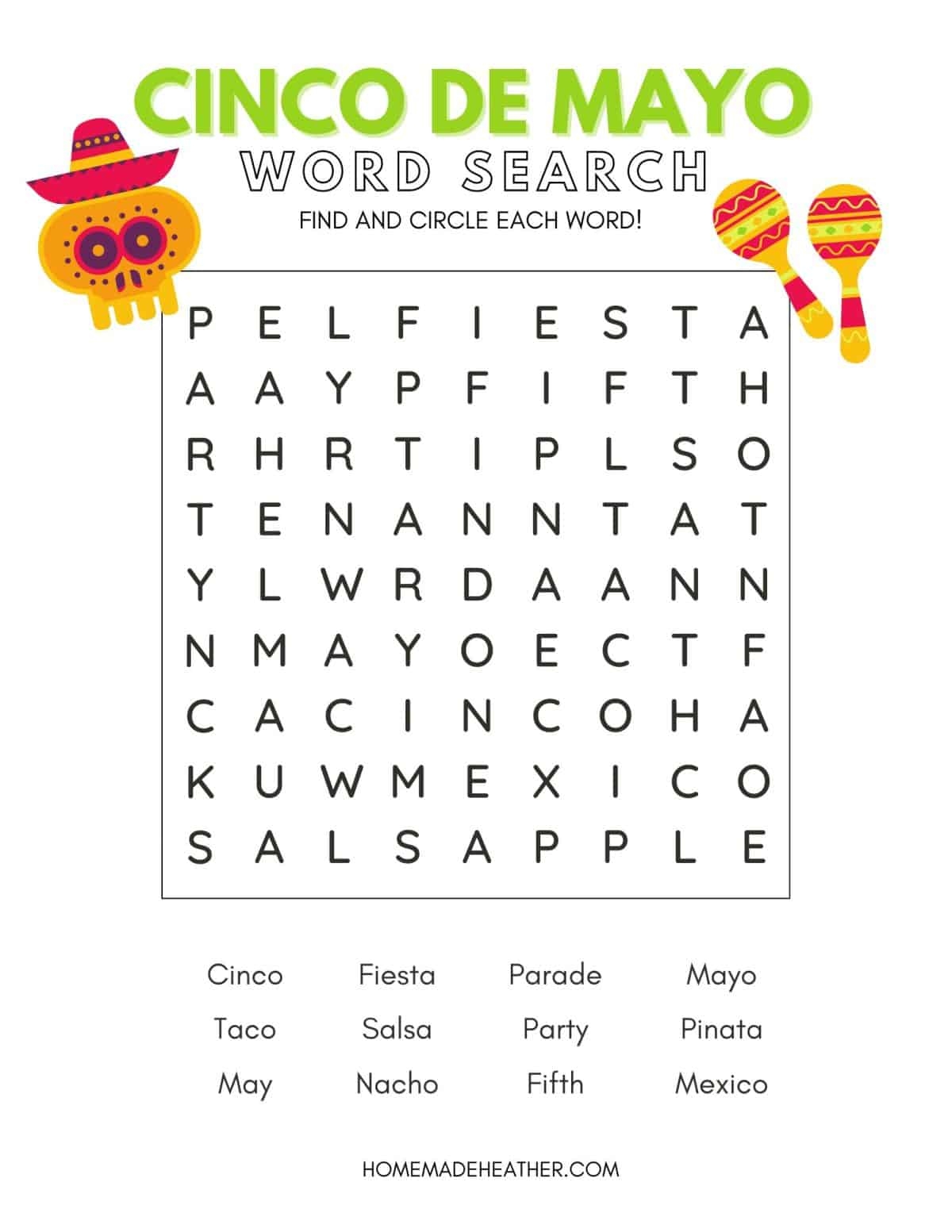 Free Cinco De Mayo Word Search Printable Homemade Heather