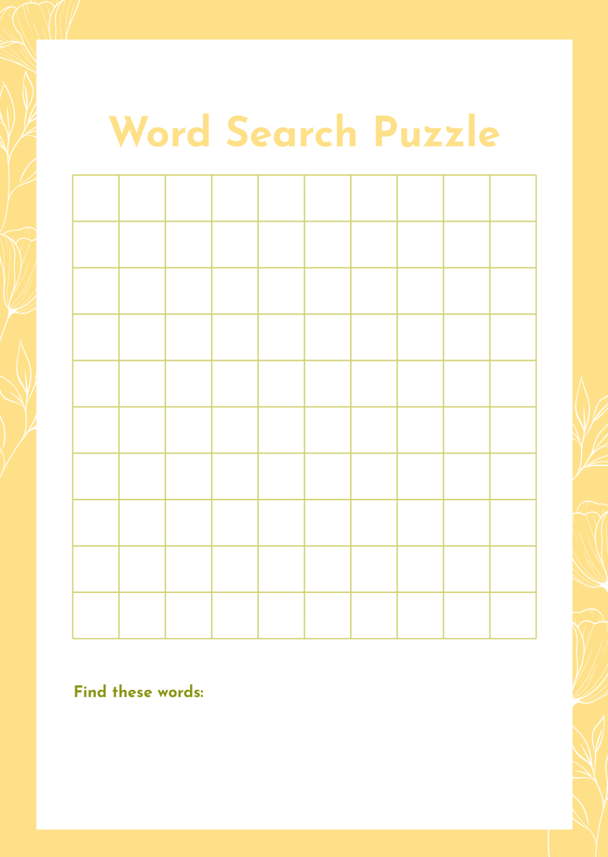 Free Empty Word Search Grid Template To Edit Online