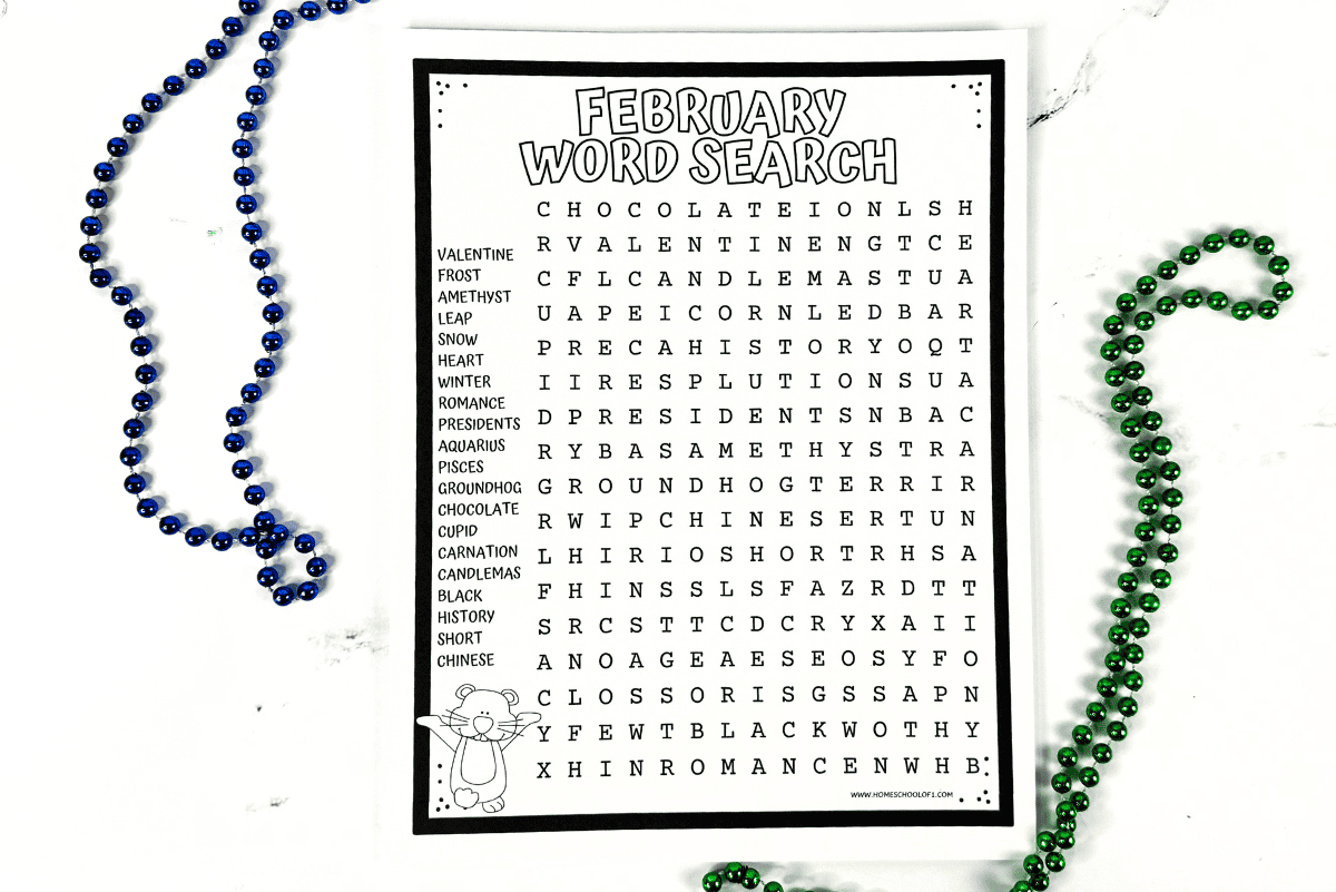 February Printable Word Search