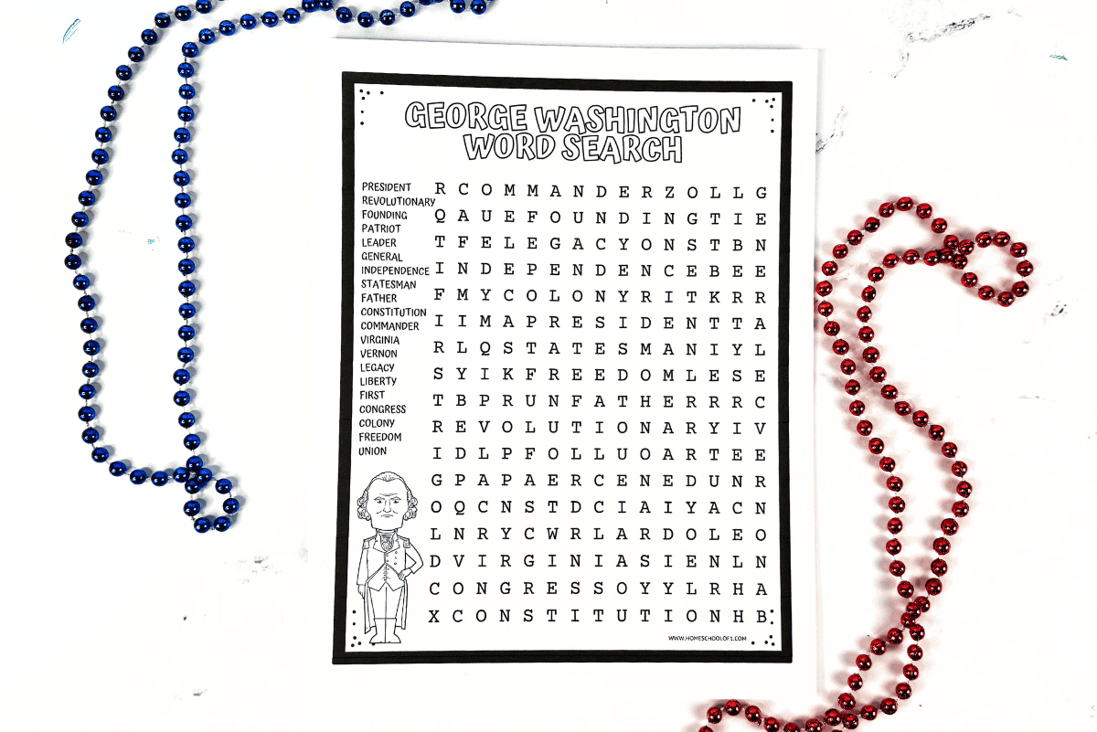 Free George Washington Word Search Printable