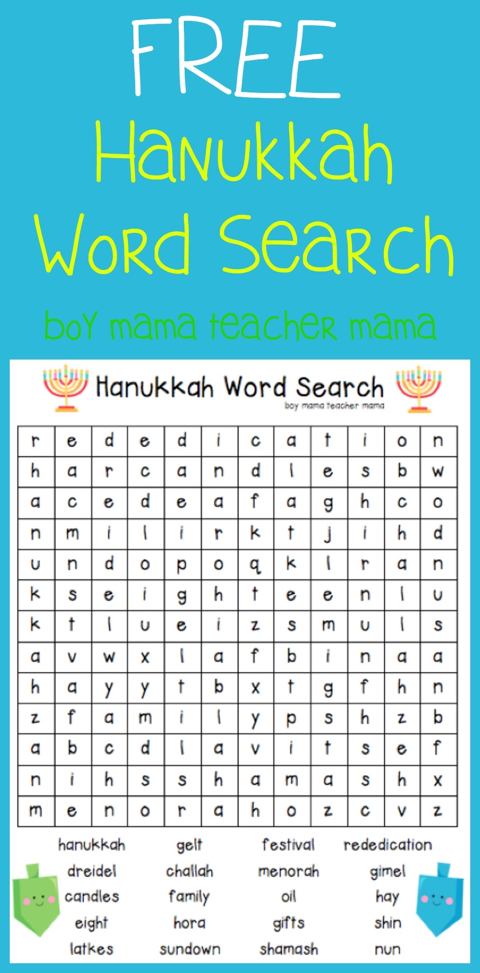 Hanukkah Word Search Free Printable