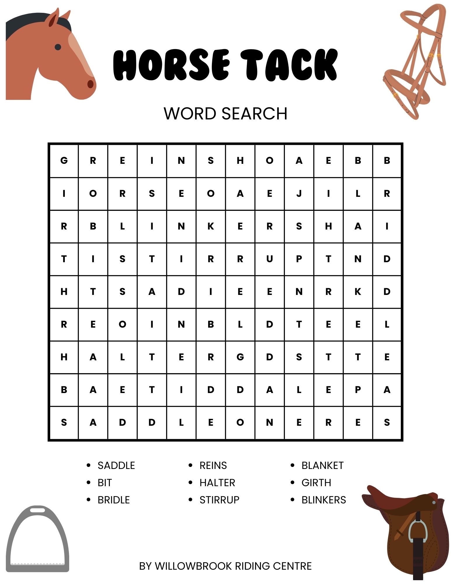 Easy Printable Horse Word Search