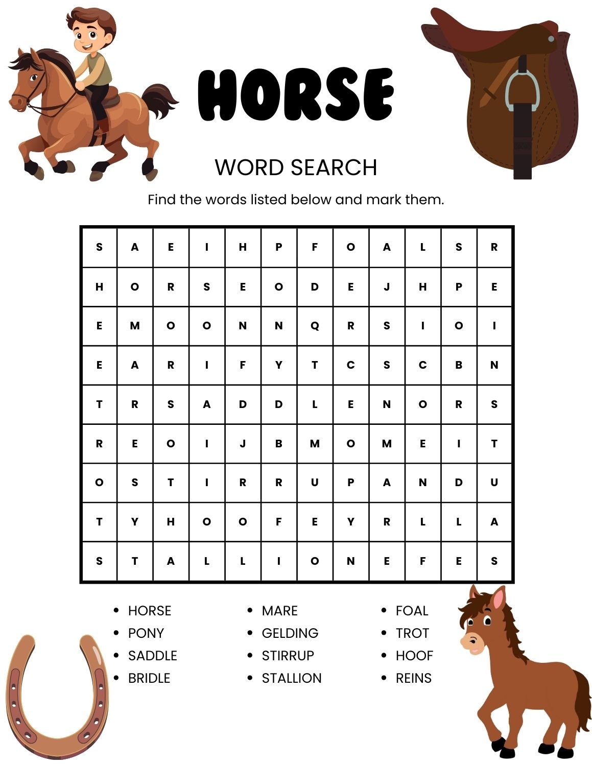 Free Horse Word Searches For Kids And Adults PDF Printables 
