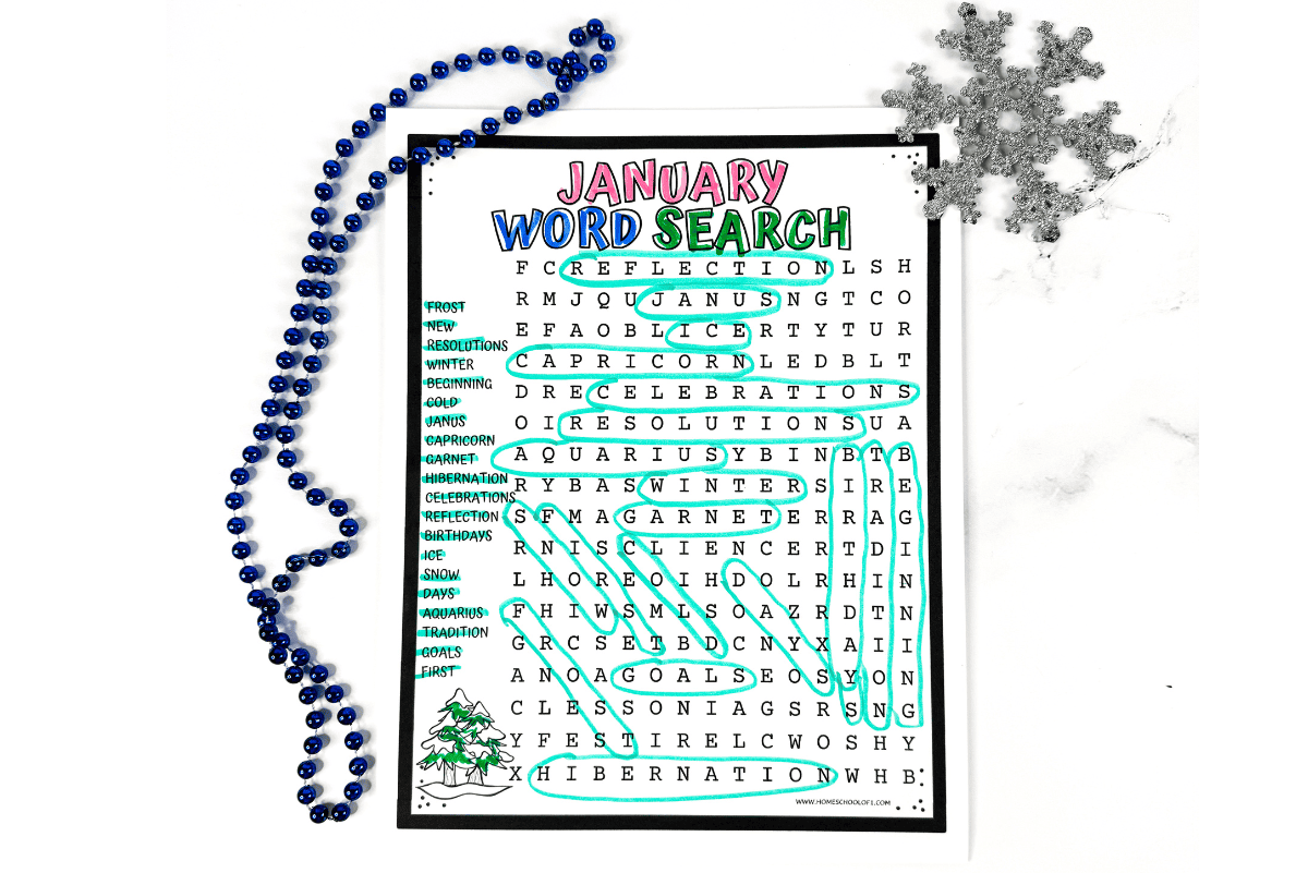 January Word Search Free Printable