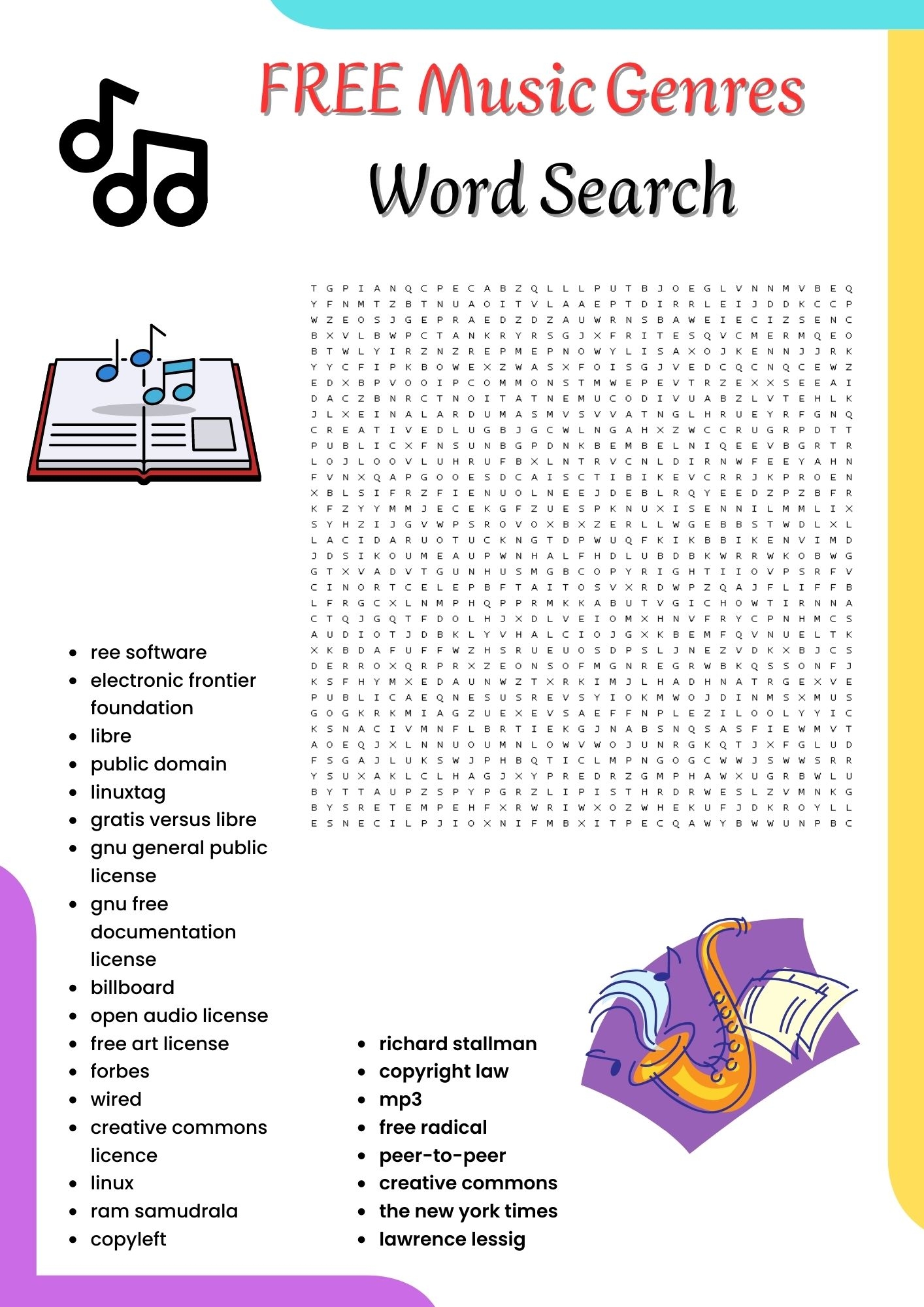 FREE Music Genres Word Search Puzzle Worksheet Activities For Kids Made By Teachers