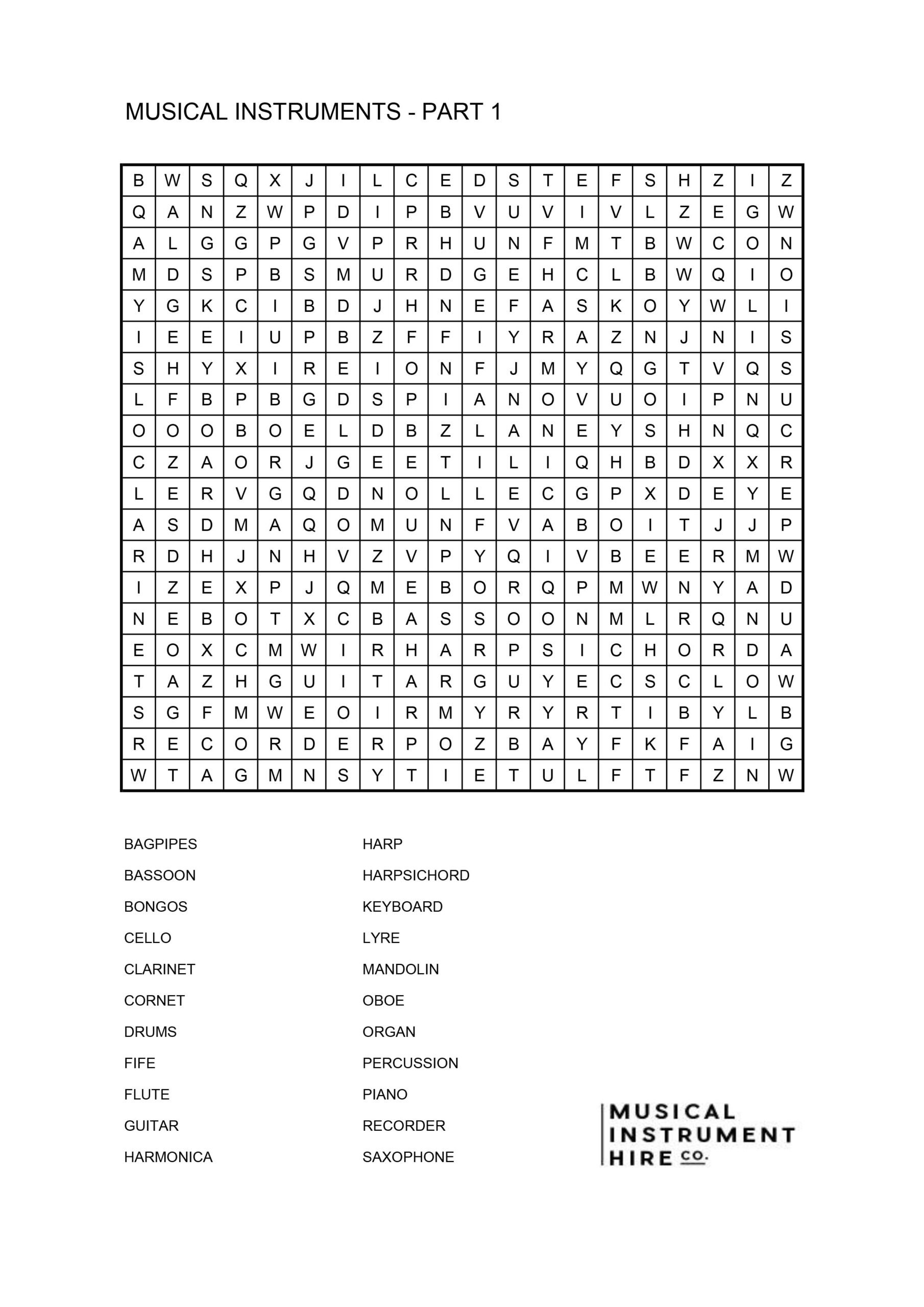 Music Genre Word Search Printable
