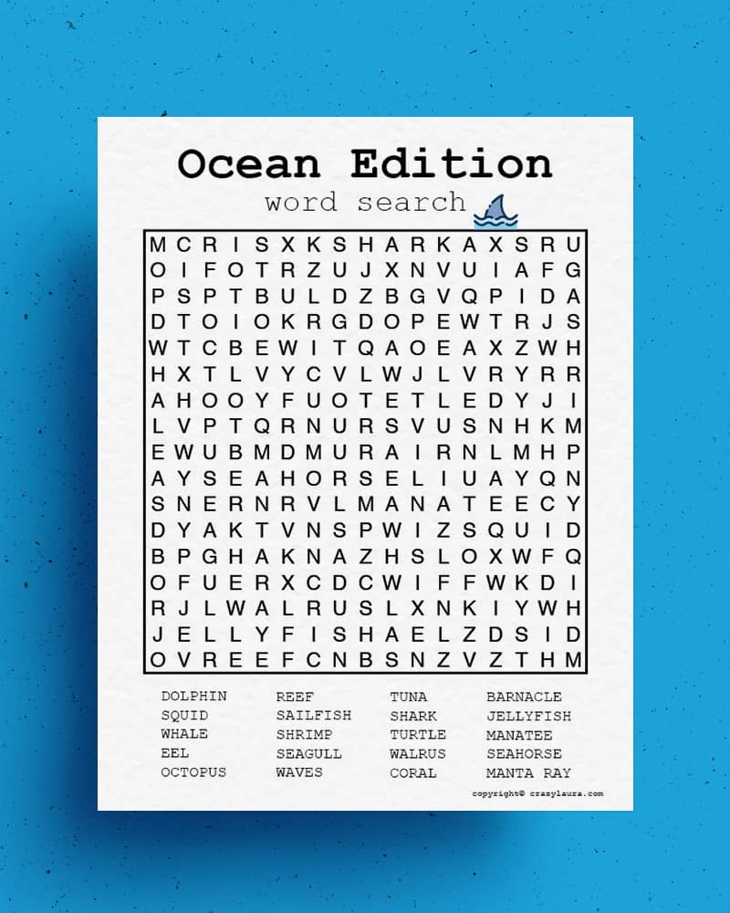 Ocean Life Word Search Printable