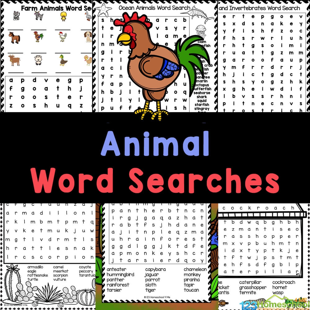 FREE Printable Animal Word Searches For Kids