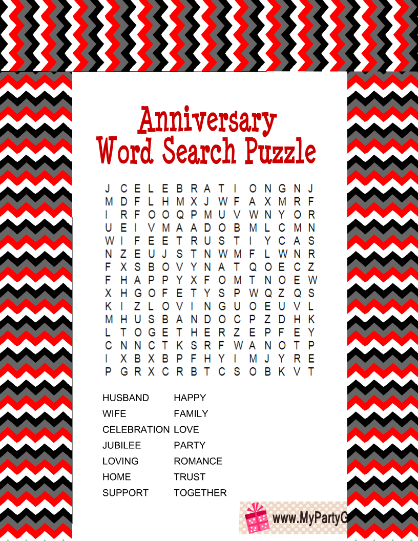 Free Printable Anniversary Word Search Puzzle