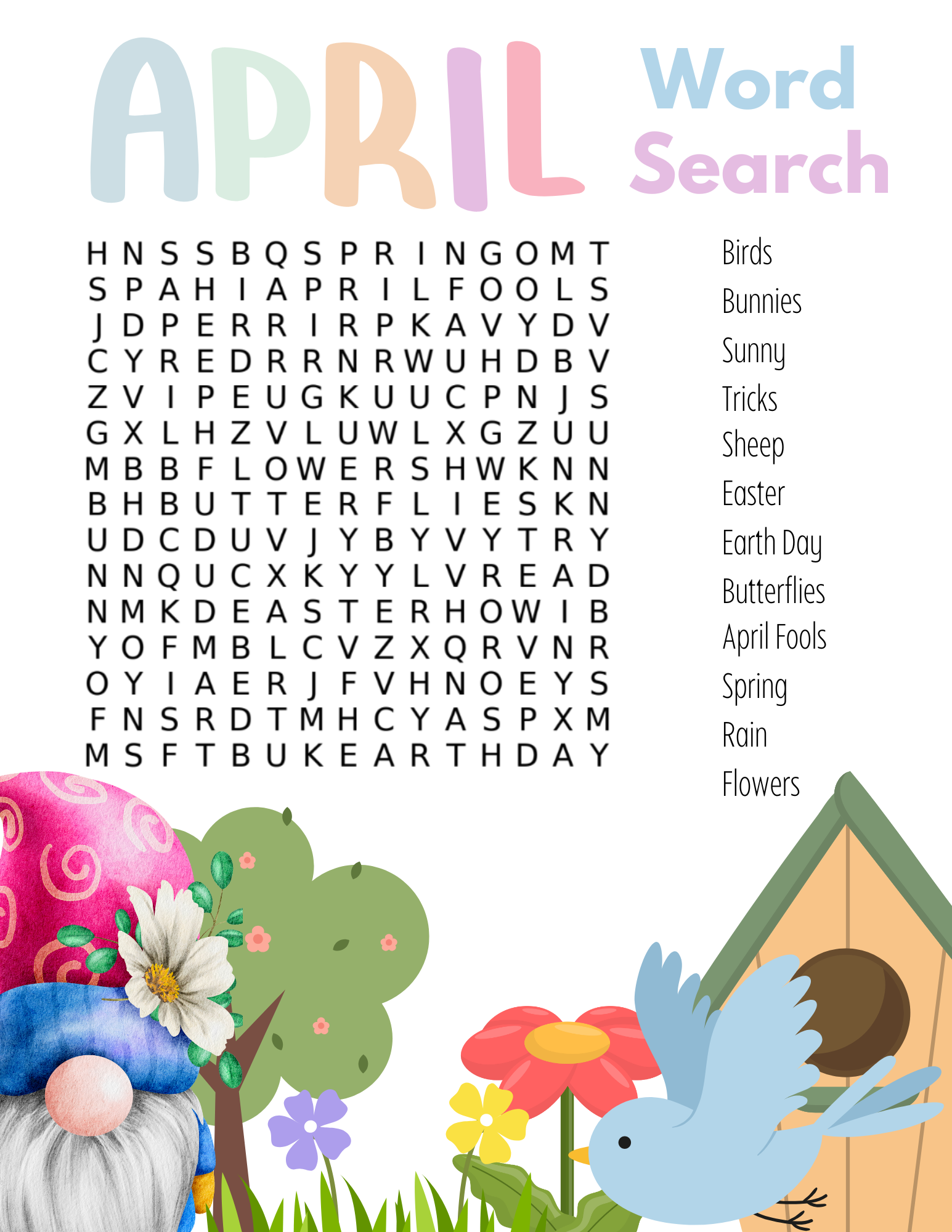 Free Printable April Word Search Puzzle