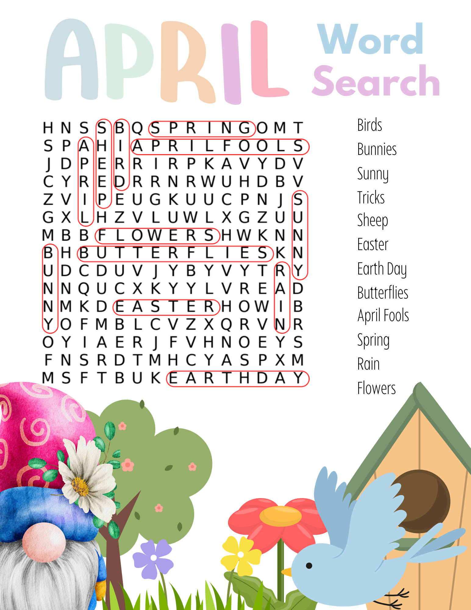 Free Printable April Word Search Puzzle
