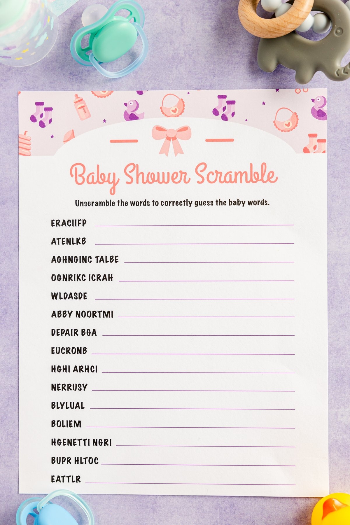 Printable Girl Baby Shower Word Search