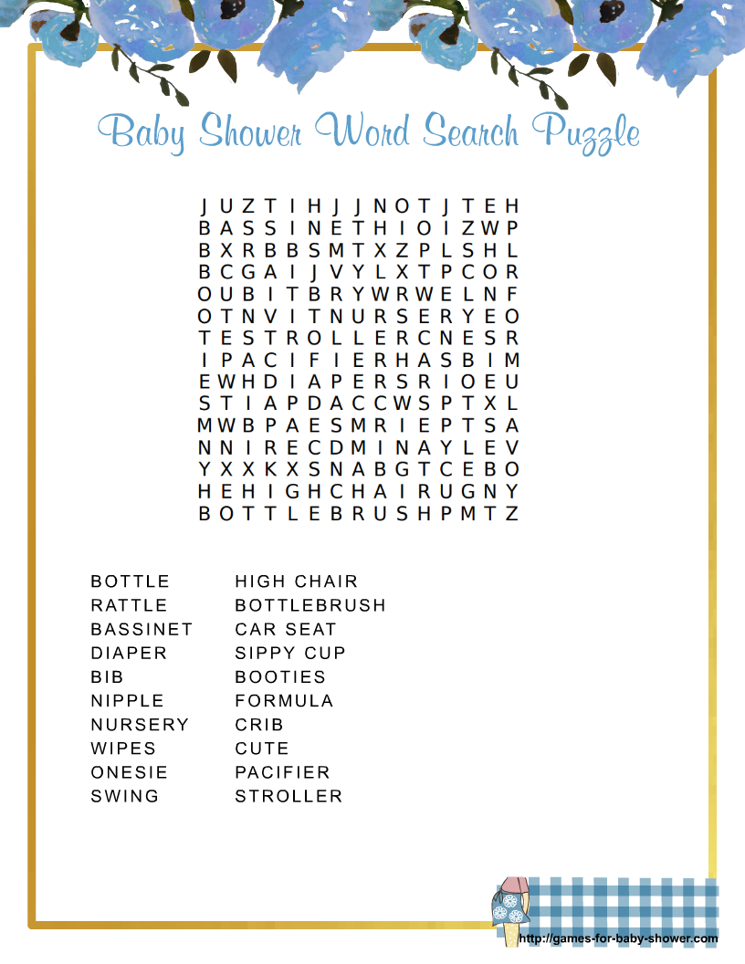 Free Printable Baby Shower Word Search Puzzle Game