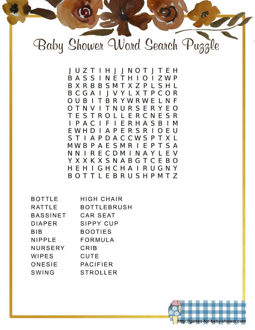 Free Printable Baby Shower Word Search Puzzle Game