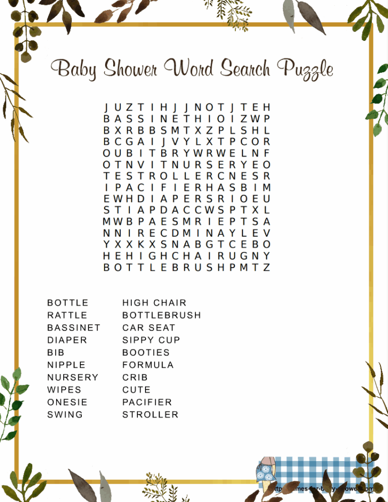 Free Printable Baby Shower Word Search Puzzle Game