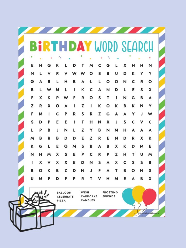 Free Printable Birthday Word Search For Kids Favorite Printables