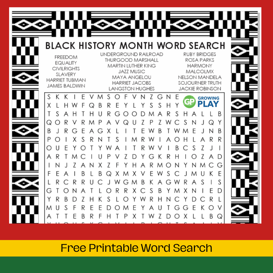 Free Printable Black History Month Word Search Growing Play Worksheets Library