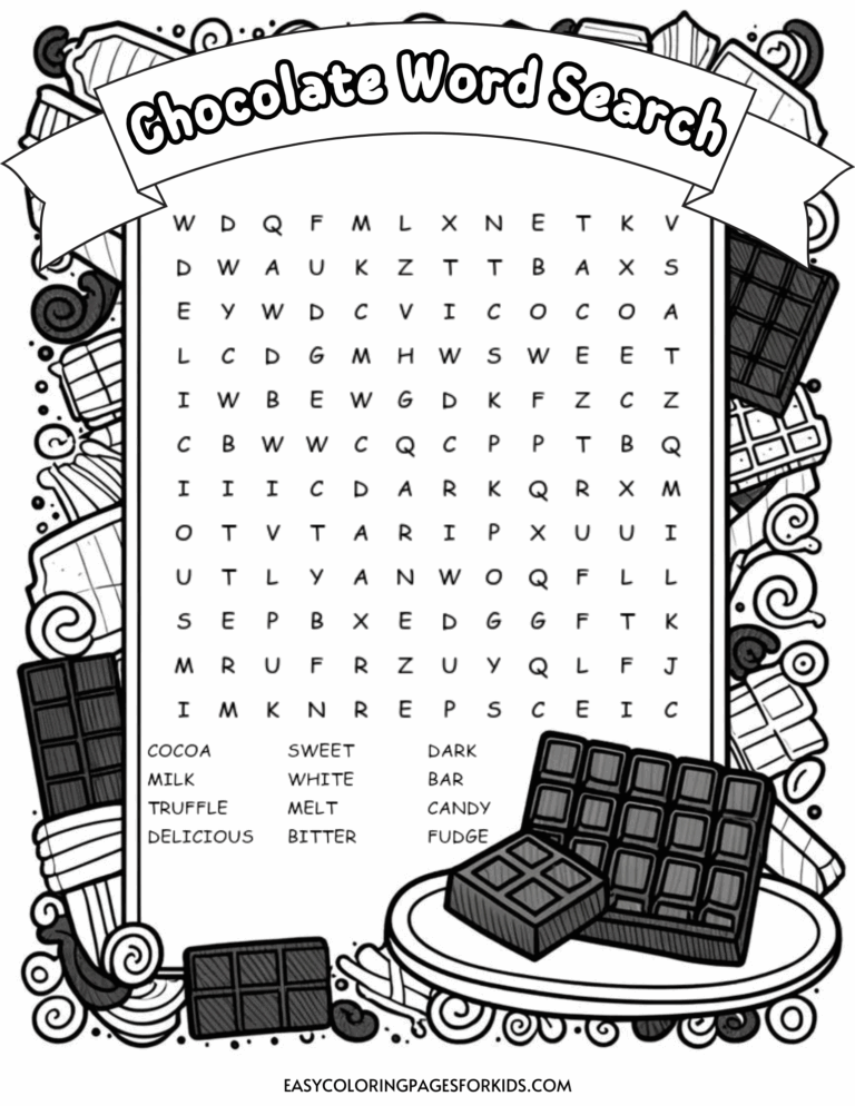 Free Printable Chocolate Word Search For Kids Easy Coloring 