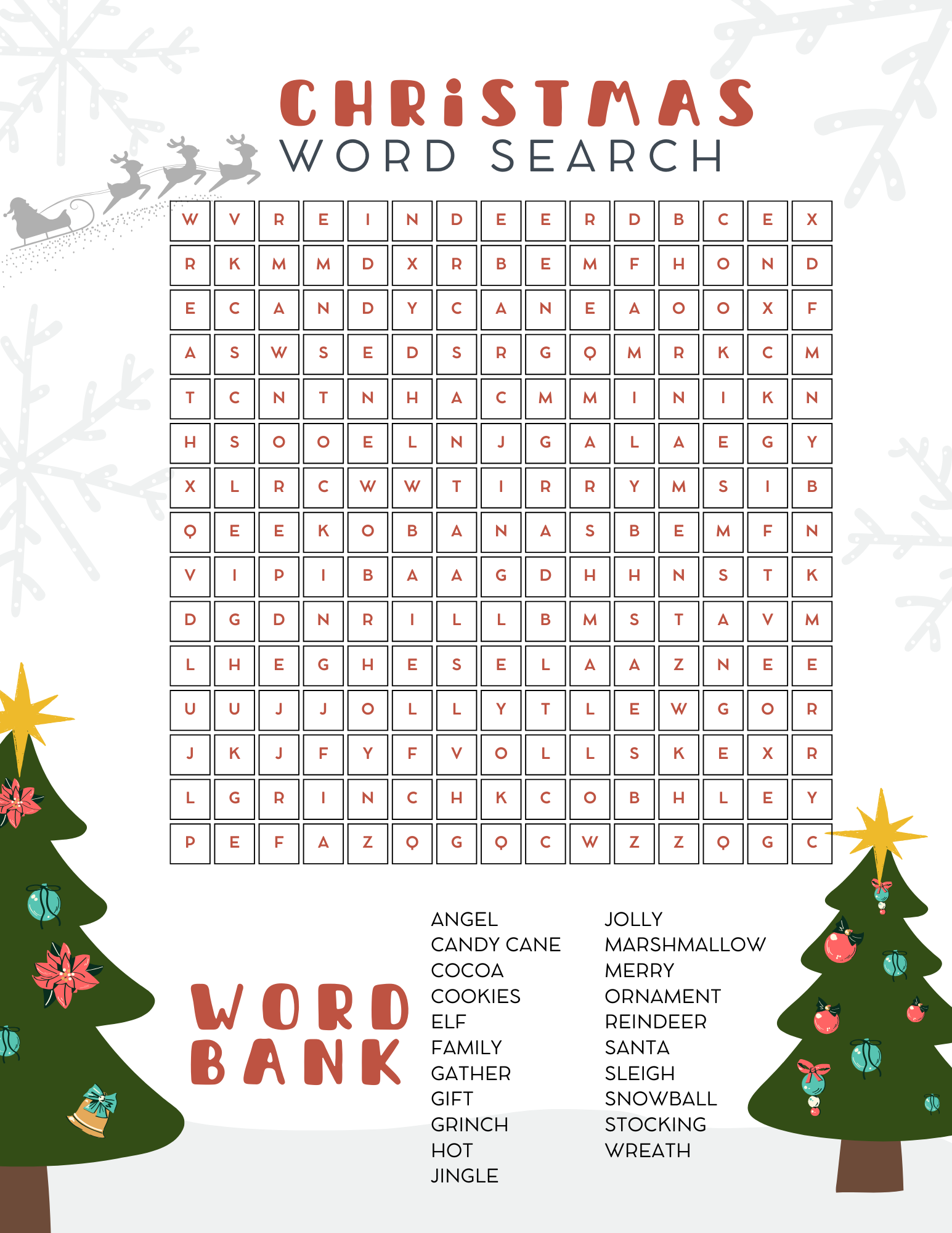 Christmas Word Search Printable Middle School
