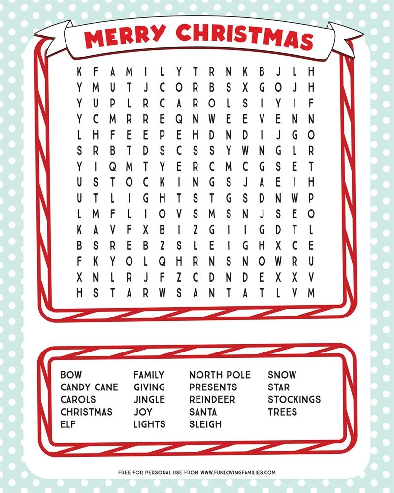 Word Search Free Printable Christmas
