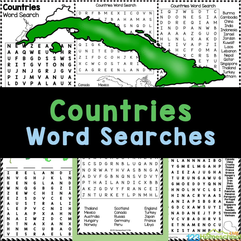  FREE Printable Countries Of The World Word Searches