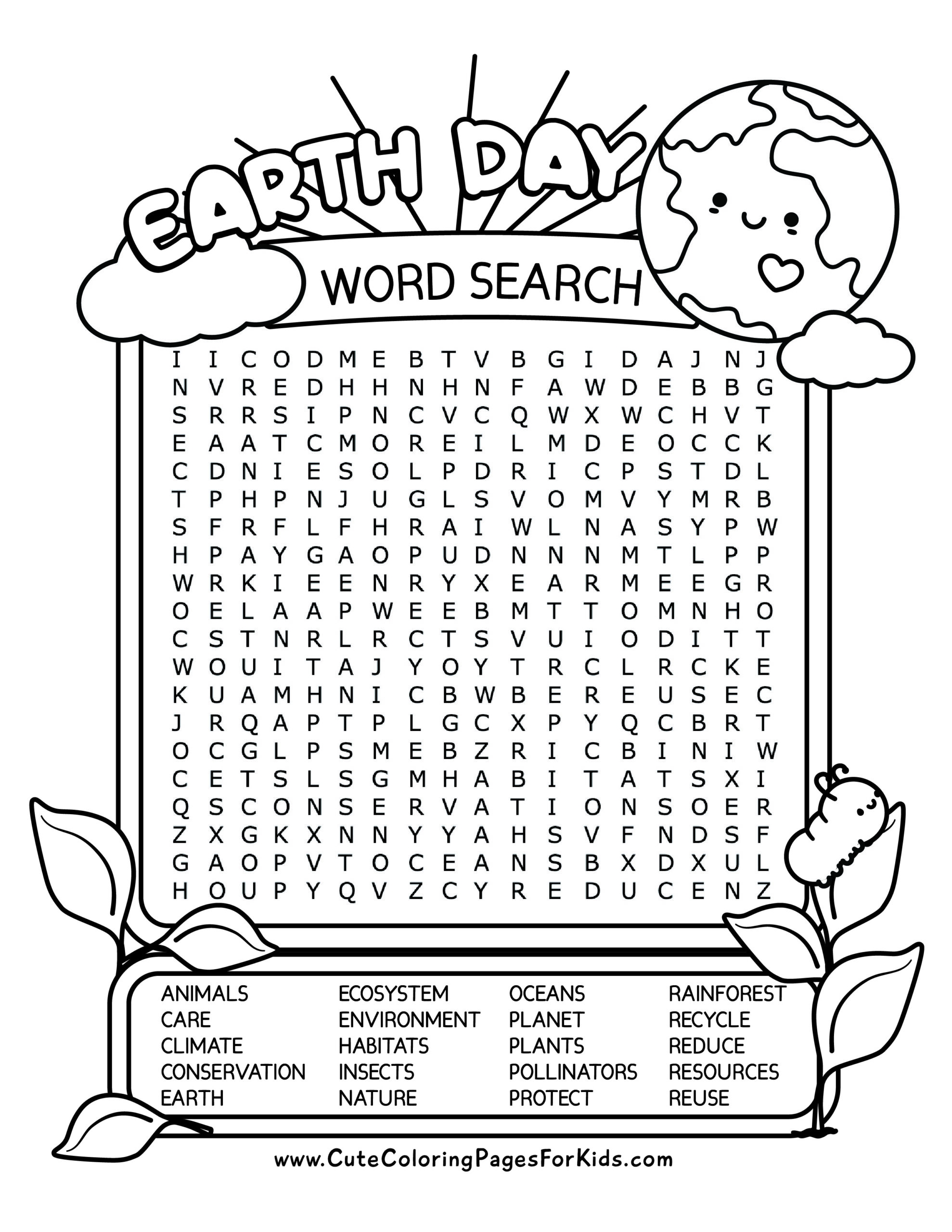 Free Printable Earth Day Word Search Puzzles For Kids Cute Coloring Pages For Kids