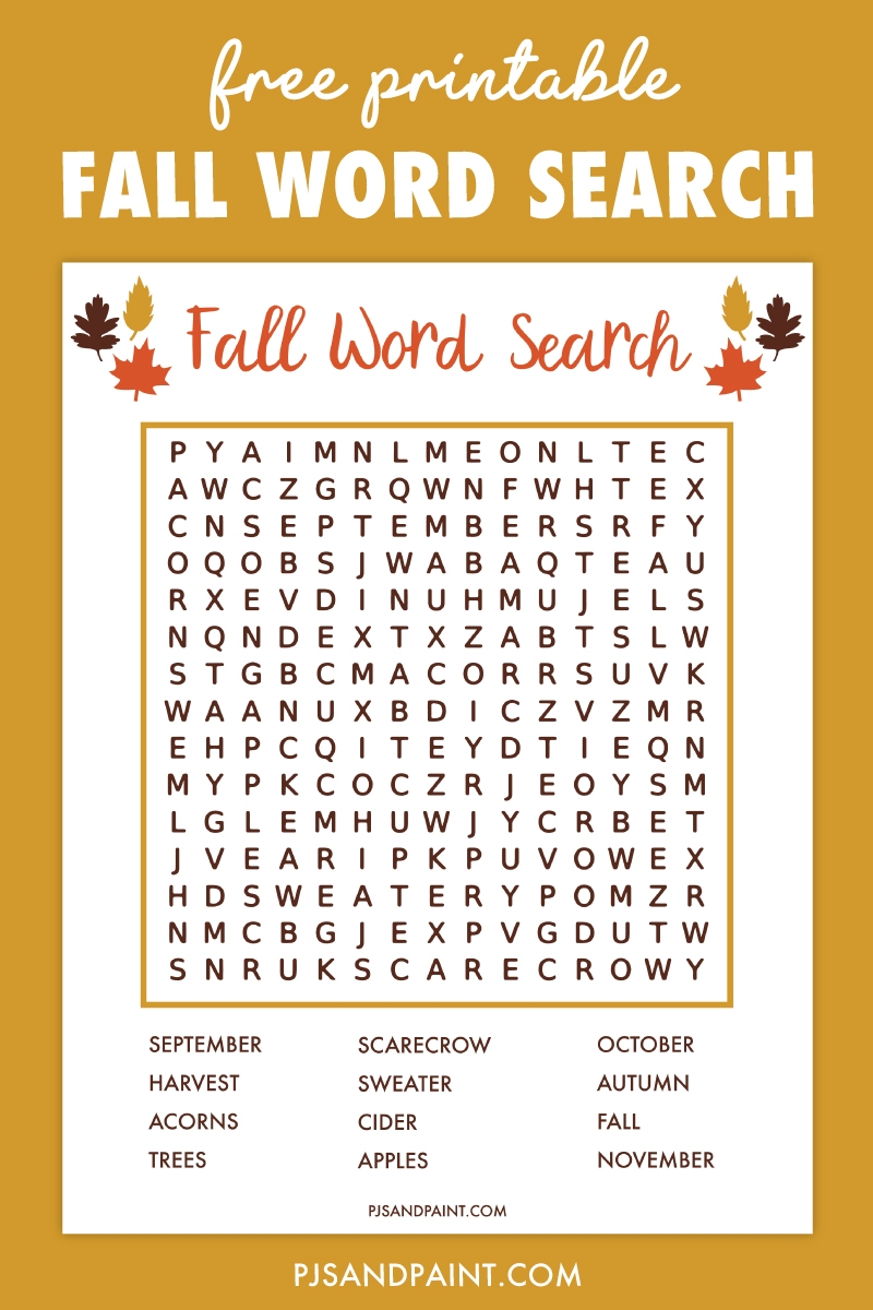 Free Printable Fall Word Search Pjs And Paint Free Printable Fall Word Search Pjs And Paint