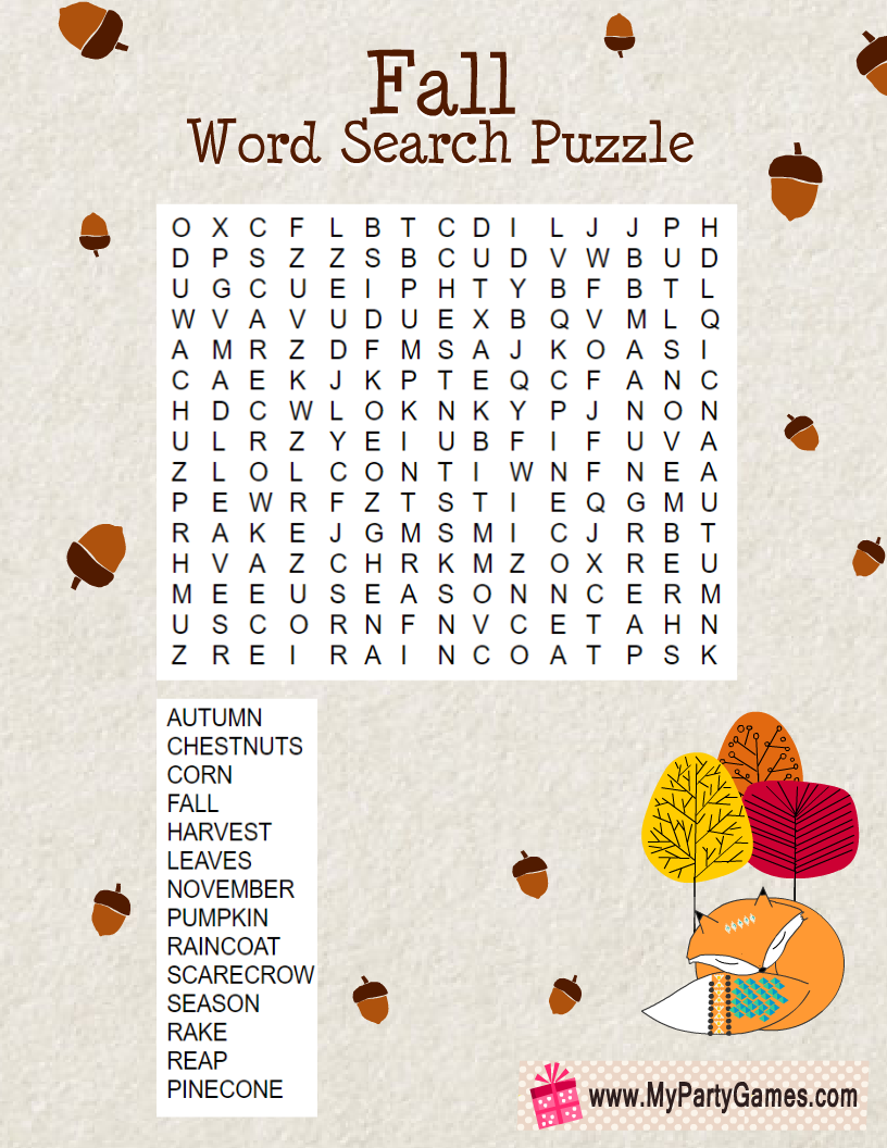 Easy Fall Word Search Puzzles Printable