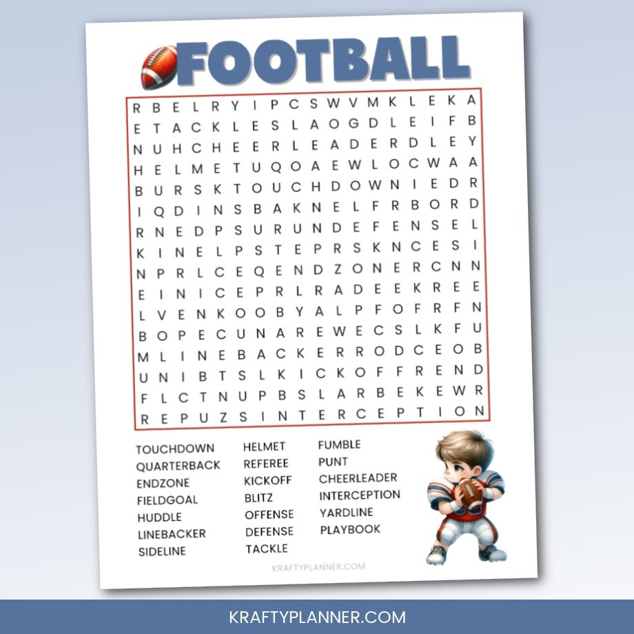 Football Word Search For Kids Printable