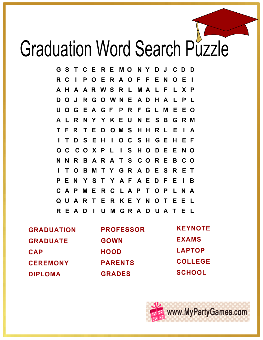 Free Printable Graduation Word Search Puzzle