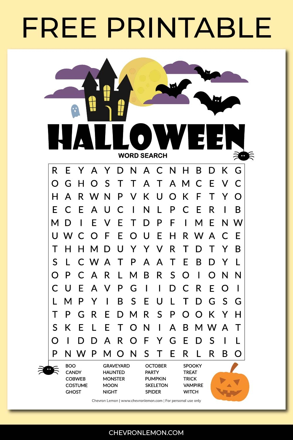 Halloween Printable Word Search Free