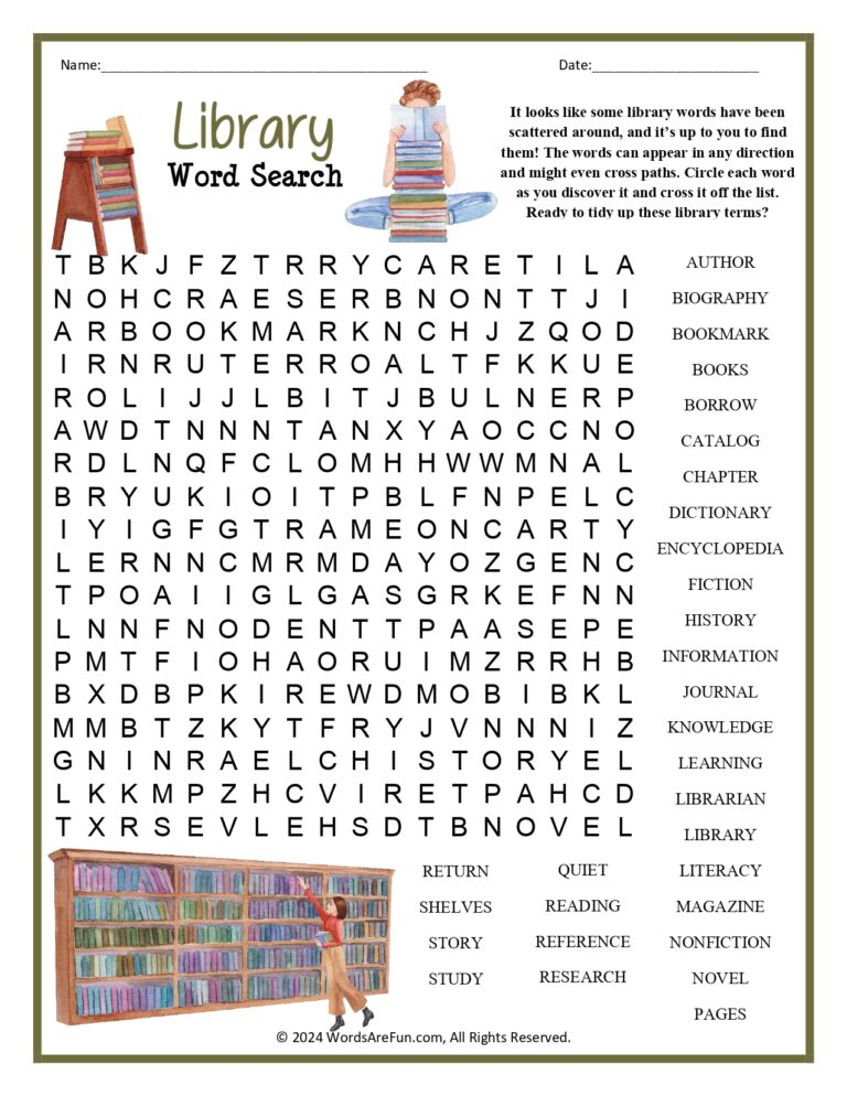 Free Printable Library Word Search