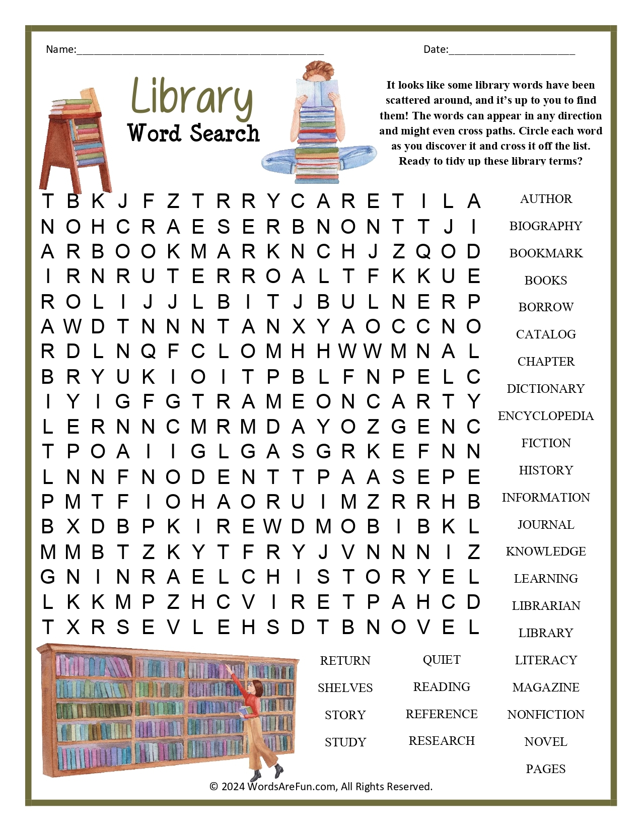 Vocabulary Word Searches Printable